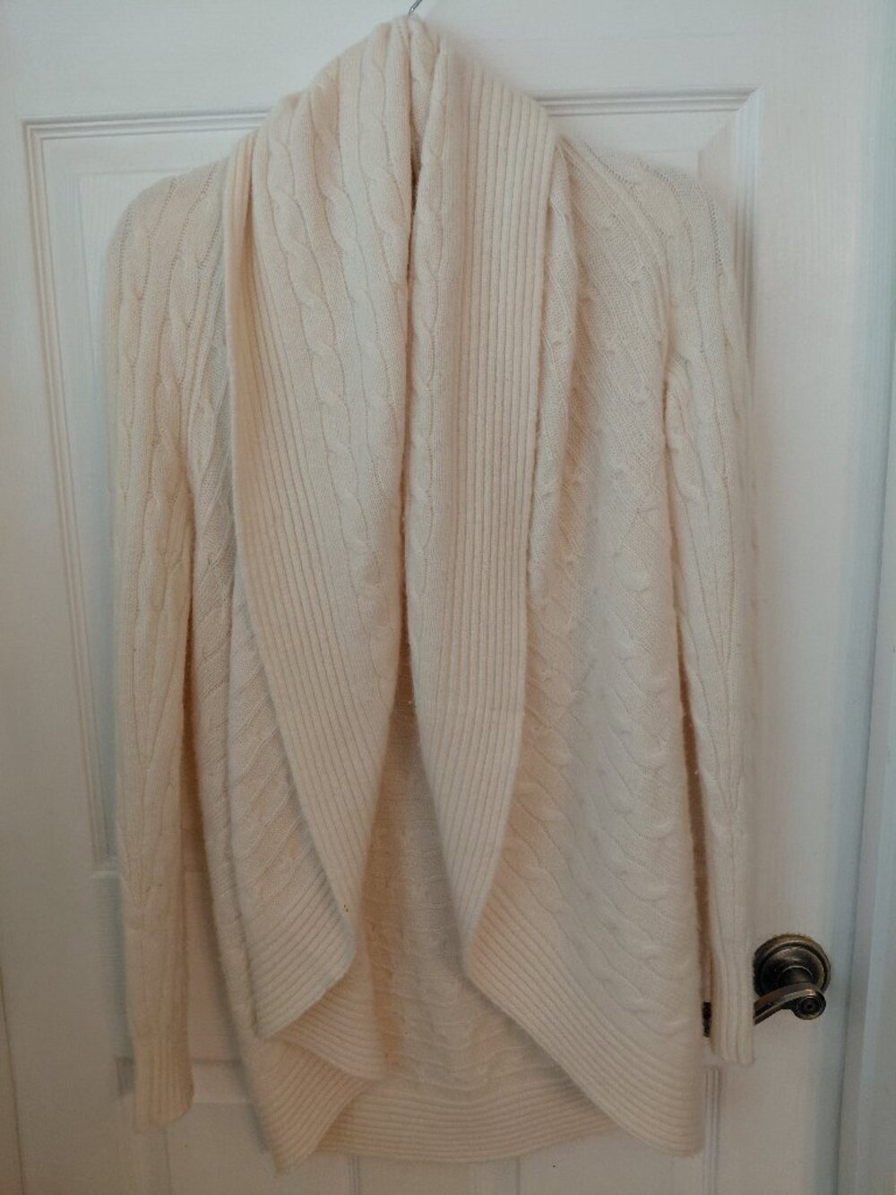 Ralph Lauren Black Label Ivory Cashmere Cable Knit Circle Cardigan Luxury Medium